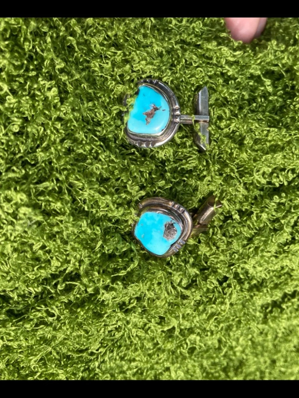 Men’s Simple Solid Sterling Silver and Turquoise Cufflinks
